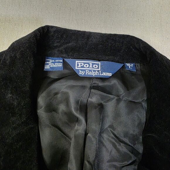 Vintage Polo Ralph Lauren Black Velour Velvet Mens Blazer Jacket size Large - Picture 7 of 11